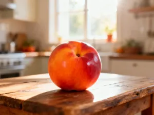 Grillowana parówka podana na drewnianym talerzu z natką pietruszki w przytulnej kuchni.
